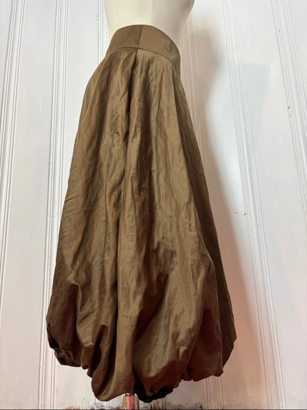SARAH PACINI Designer Khaki Metallic Bubble Skirt Maxi Length Avant Garde Size 4 - Picture 2 of 7